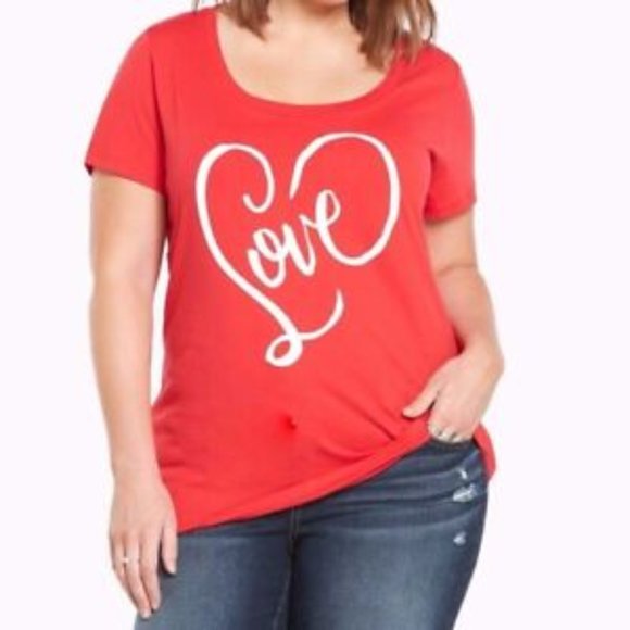 torrid Tops - Torrid Love Graphic Heart Slub Scoop Tee Red plus size 2X cotton